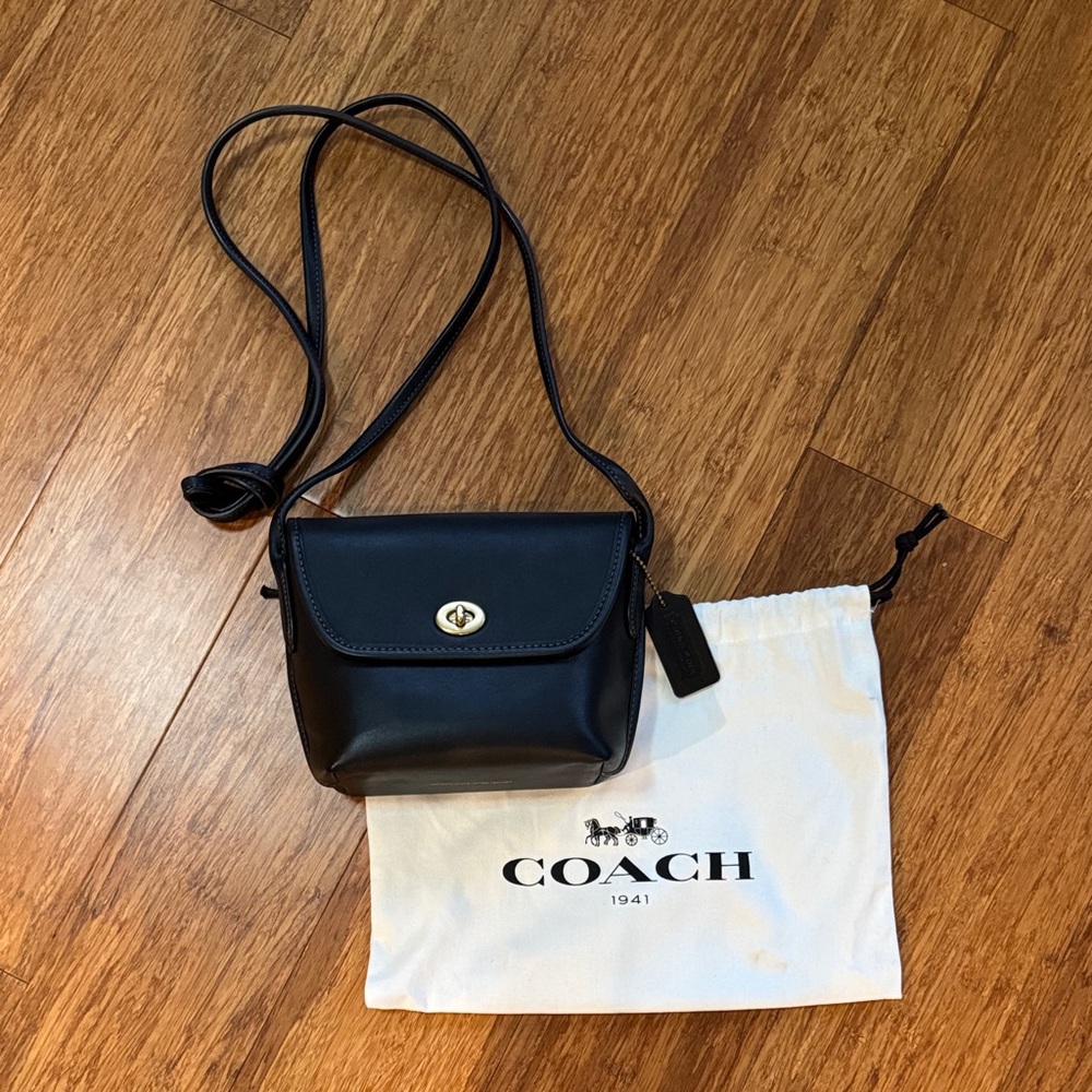 Coach Originals Turnlock Pouch Black Crossbody Bag with Gold Accents
